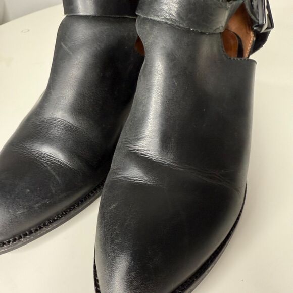 Jeffrey Campbell Everly Cutout Black Leather Ankle Booties Chainlink Heel - Picture 4 of 9